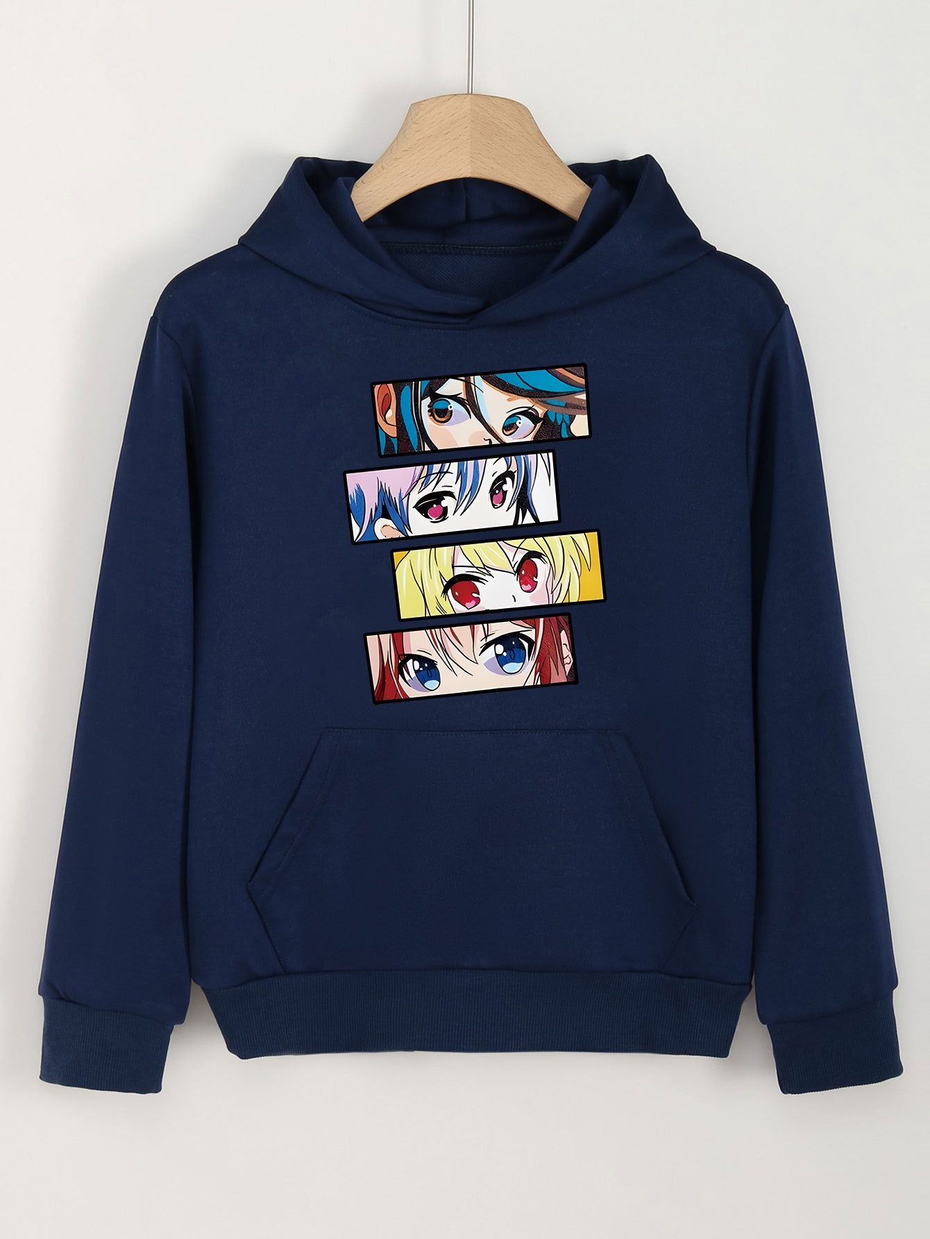 Anime Eyes Print Hoodies Casual Hooded Sweatshirt For Girls