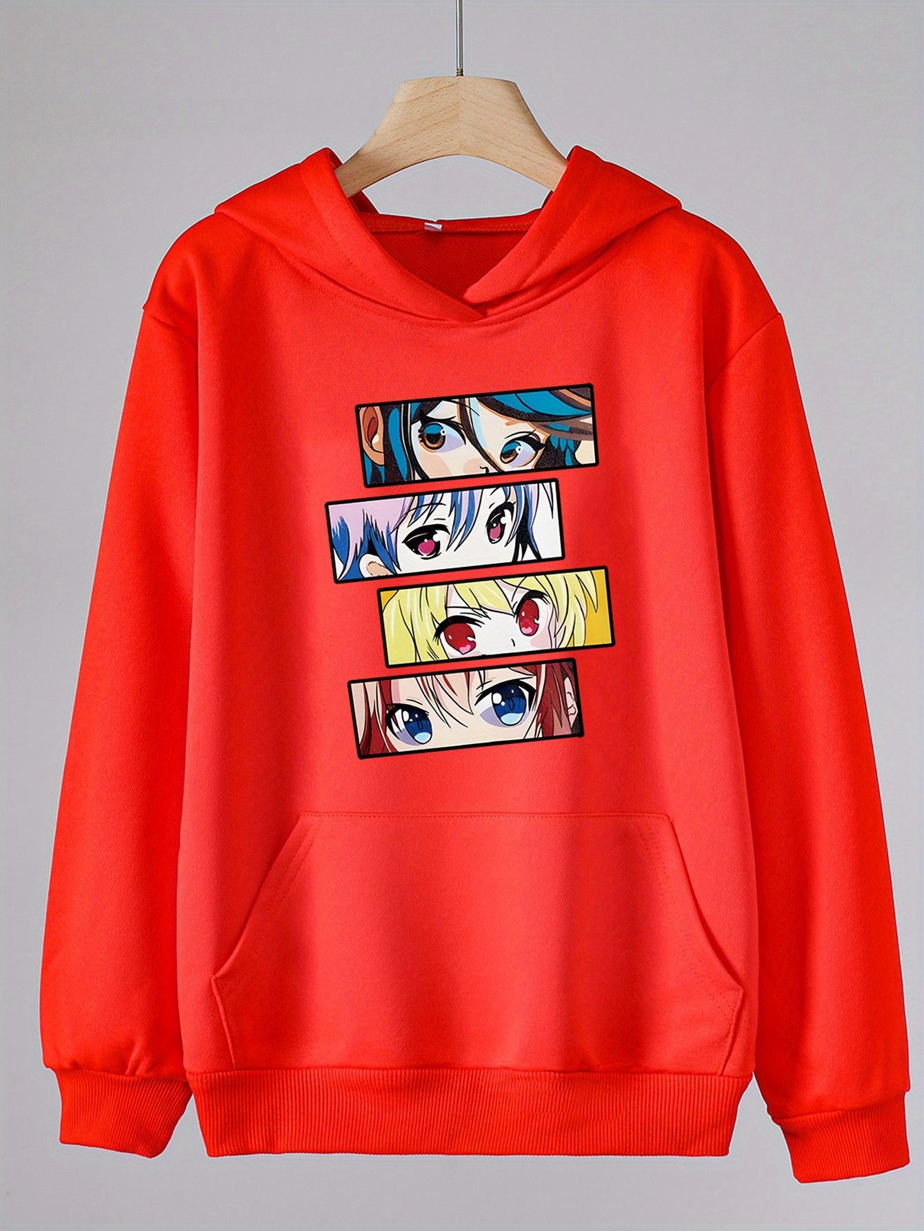 Anime Eyes Print Hoodies Casual Hooded Sweatshirt For Girls