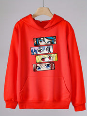Anime Eyes Print Hoodies Casual Hooded Sweatshirt For Girls