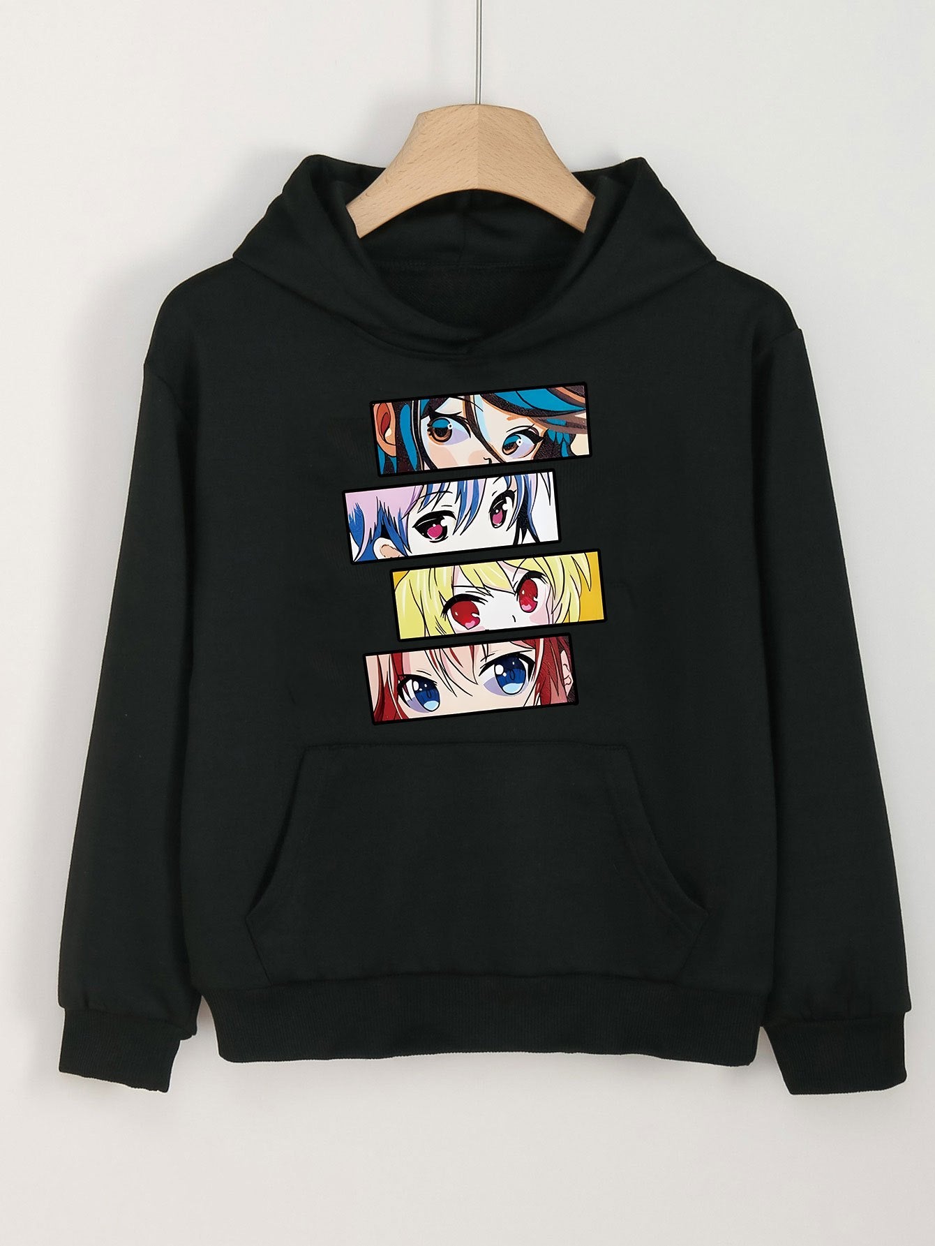 Anime Eyes Print Hoodies Casual Hooded Sweatshirt For Girls