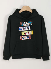 Anime Eyes Print Hoodies Casual Hooded Sweatshirt For Girls