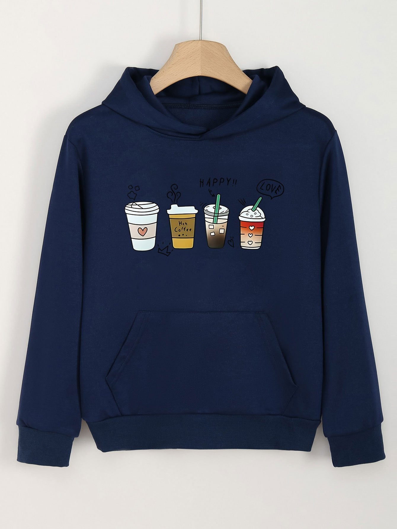 Coffee Print Hoodies Comfy Casual Hooded Sweatshirt Kangaroo Pocket Pullover