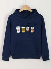 Coffee Print Hoodies Comfy Casual Hooded Sweatshirt Kangaroo Pocket Pullover