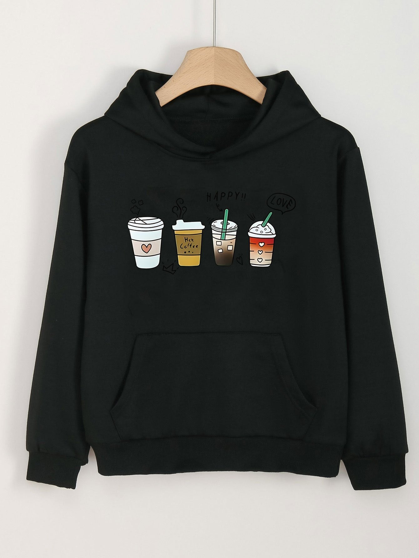 Coffee Print Hoodies Comfy Casual Hooded Sweatshirt Kangaroo Pocket Pullover