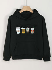 Coffee Print Hoodies Comfy Casual Hooded Sweatshirt Kangaroo Pocket Pullover