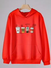 Coffee Print Hoodies Comfy Casual Hooded Sweatshirt Kangaroo Pocket Pullover