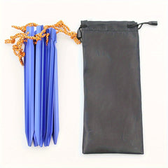 10pcs Aluminum Alloy Tent Ground Nails With Rope & Storage Bag
