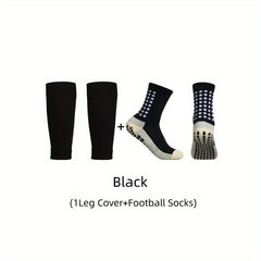 Men's Breathable Fitness Football Leg Cover&Anti Slip Socks Shin Guards