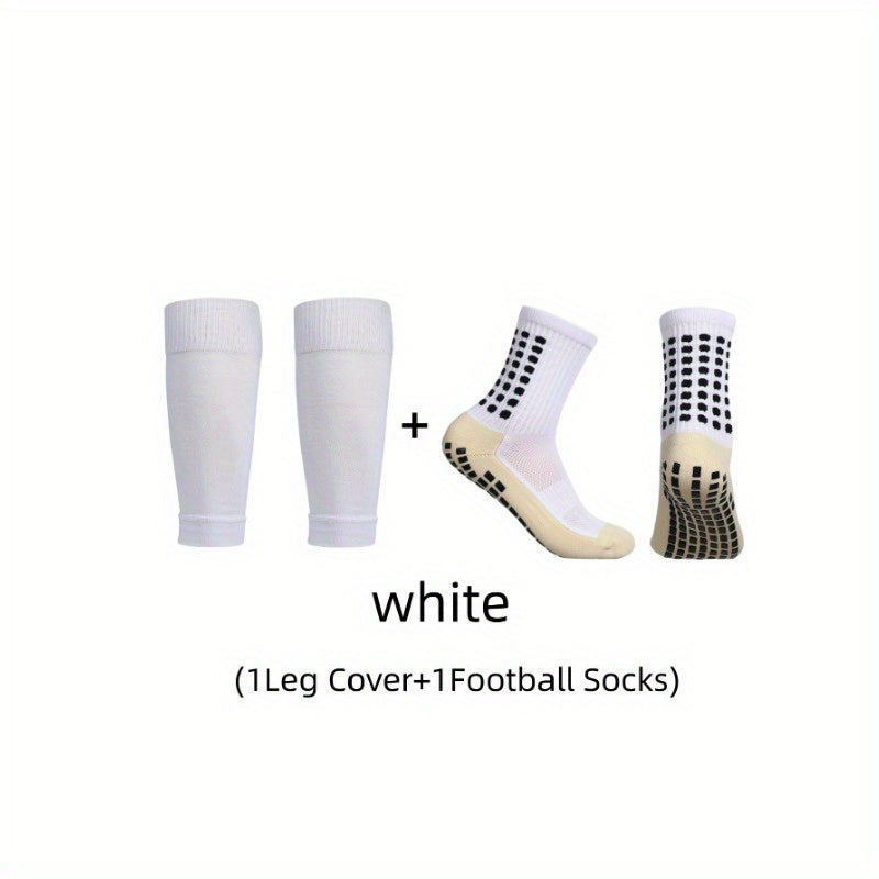 Men's Breathable Fitness Football Leg Cover&Anti Slip Socks Shin Guards