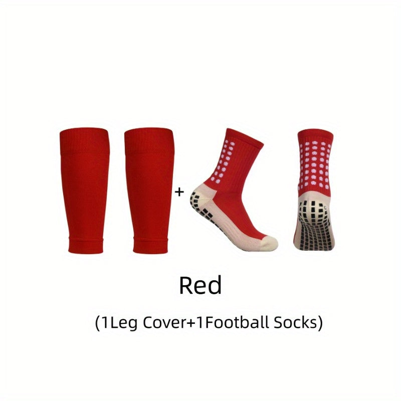 Men's Breathable Fitness Football Leg Cover&Anti Slip Socks Shin Guards