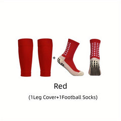 Men's Breathable Fitness Football Leg Cover&Anti Slip Socks Shin Guards