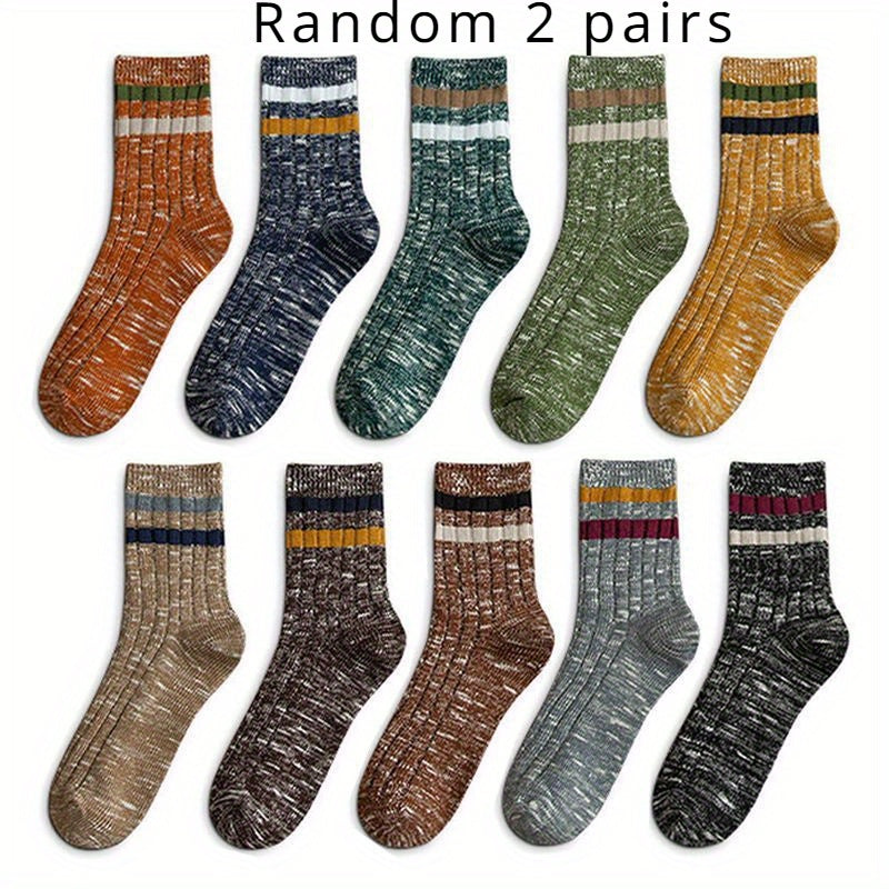 Men's Autumn Winter Crew Socks Thick Casual Striped Ethnic Style Socks