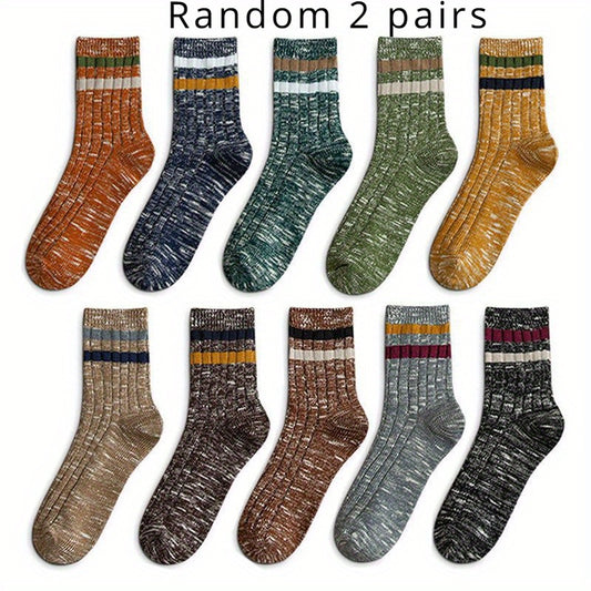 Men's Autumn Winter Crew Socks Thick Casual Striped Ethnic Style Socks