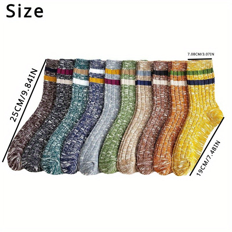 Men's Autumn Winter Crew Socks Thick Casual Striped Ethnic Style Socks