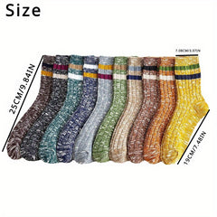 Men's Autumn Winter Crew Socks Thick Casual Striped Ethnic Style Socks