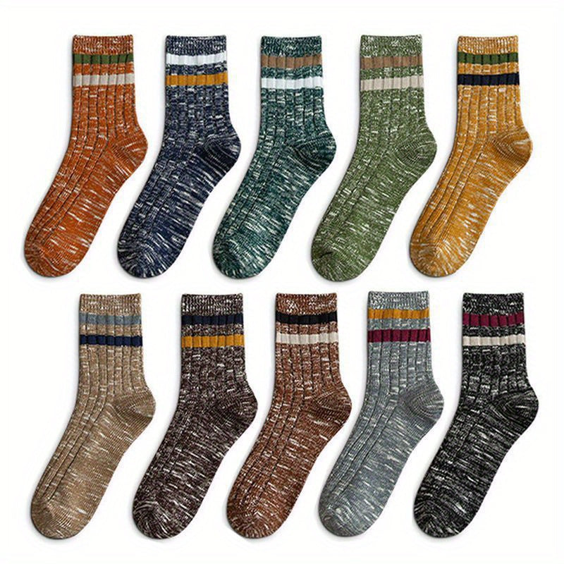 Men's Autumn Winter Crew Socks Thick Casual Striped Ethnic Style Socks