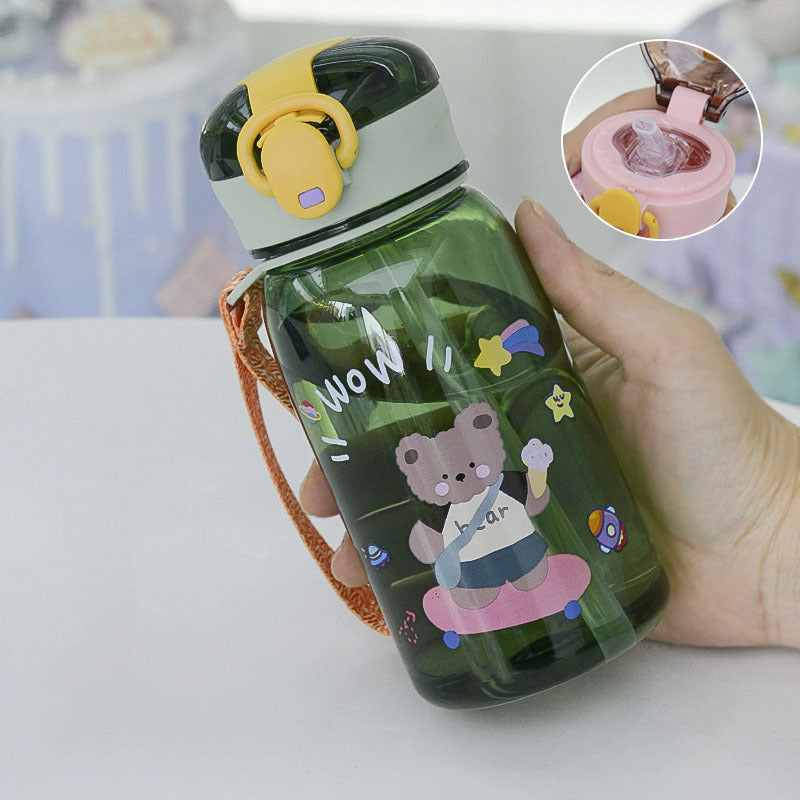 Outdoor Sports Bear Water Cup Portable Plastic Water Cup With Rope Handle
