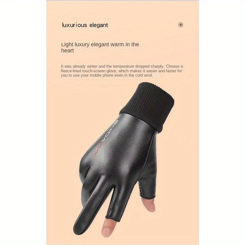 Men's Full Finger Cycling Gloves Autumn/Winter Warm Waterproof PU Leather