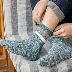 Men's Solid Striped Crew Socks Breathable Cotton Comfy Casual Unisex