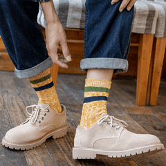 Men's Solid Striped Crew Socks Breathable Cotton Comfy Casual Unisex