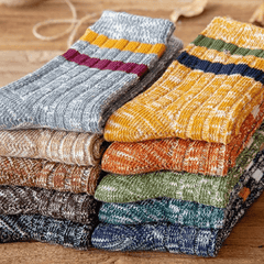 Men's Solid Striped Crew Socks Breathable Cotton Comfy Casual Unisex