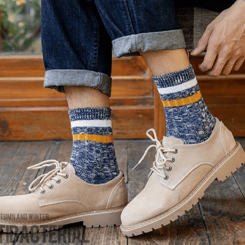 Men's Solid Striped Crew Socks Breathable Cotton Comfy Casual Unisex