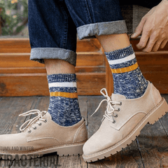 Men's Solid Striped Crew Socks Breathable Cotton Comfy Casual Unisex