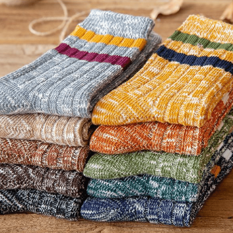 10 Pairs Men's Striped Crew Socks Cotton Blend Comfy Casual Unisex