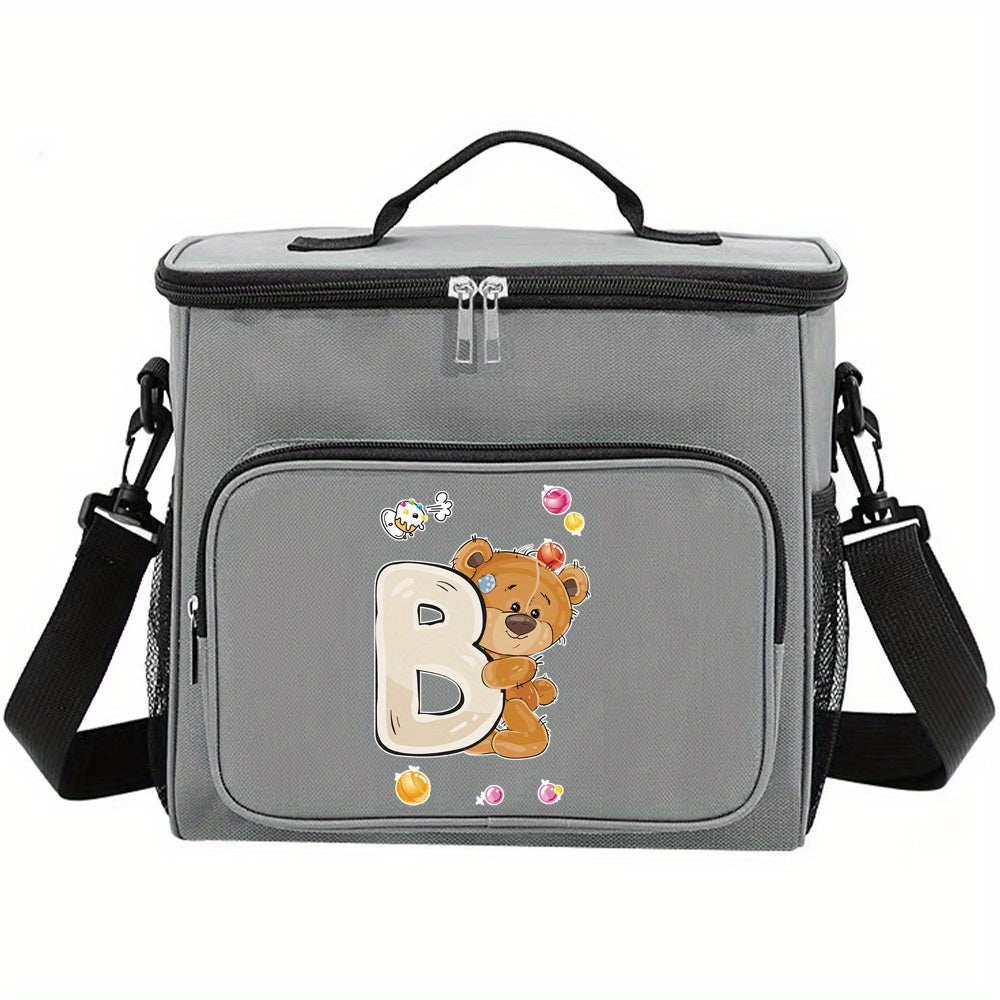 Waterproof Crossbody Lunch Bag Initials A-Z Pattern Student Thermal Cooler