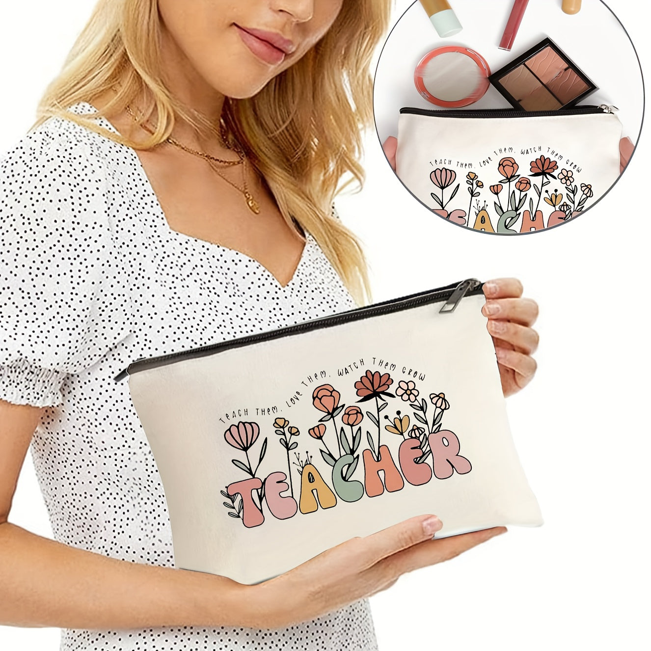 Teacher Cartoon Makeup Bag Organizer