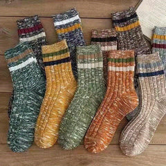10 Pairs Men's Retro Striped Crew Socks Comfy Casual Unisex Outdoor Socks