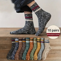 10 Pairs Men's Retro Striped Crew Socks Comfy Casual Unisex Outdoor Socks