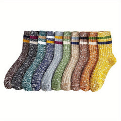 10 Pairs Men's Retro Striped Crew Socks Comfy Casual Unisex Outdoor Socks