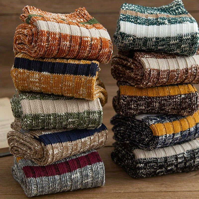 10 Pairs Men's Retro Striped Crew Socks Comfy Casual Unisex Outdoor Socks