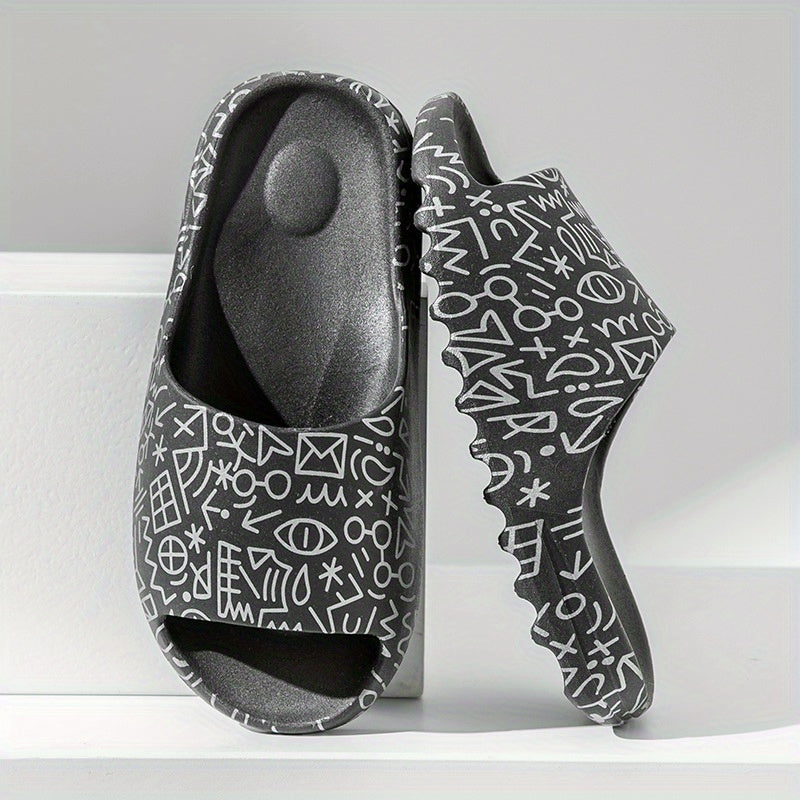 Graphic Print PVC Open Toe Thick Sole Sports Sandals
