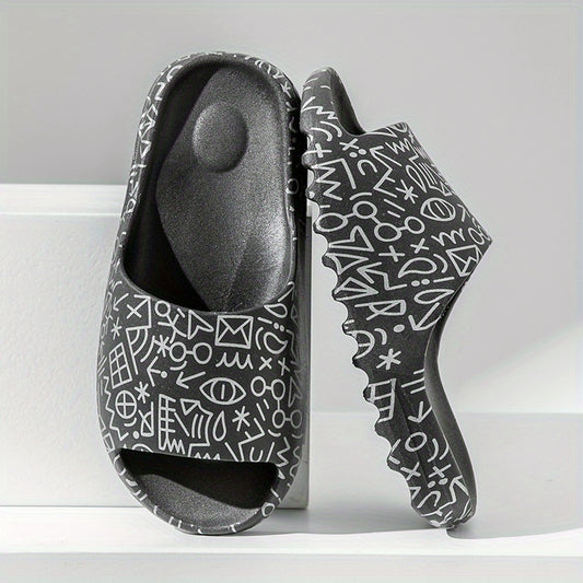 Graphic Print PVC Open Toe Thick Sole Sports Sandals