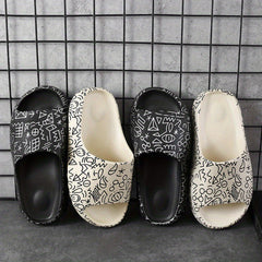 Graphic Print PVC Open Toe Thick Sole Sports Sandals