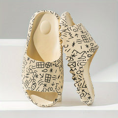 Graphic Print PVC Open Toe Thick Sole Sports Sandals