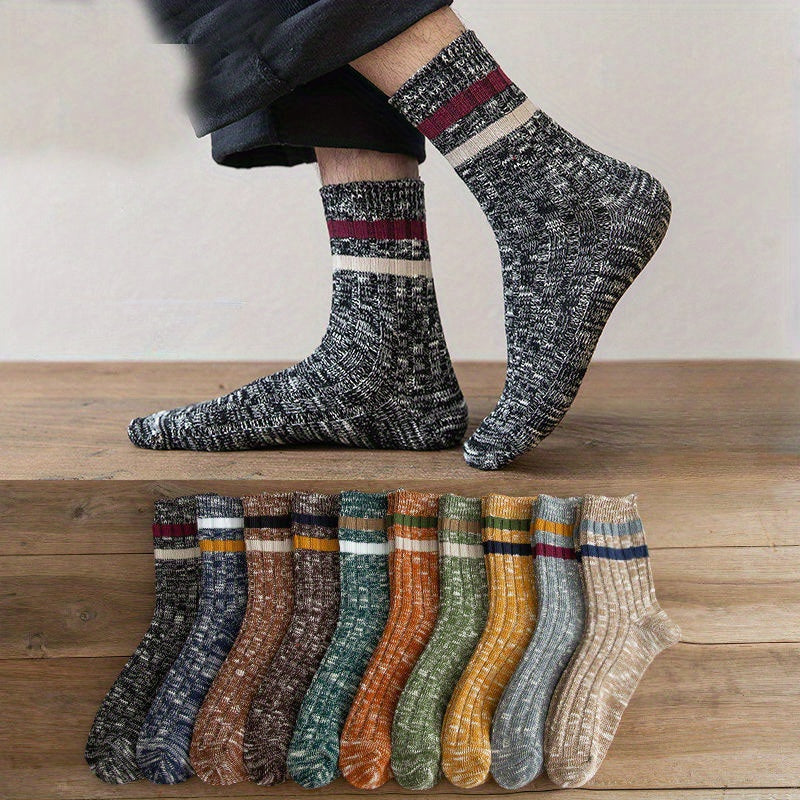 Men's Autumn Winter Crew Socks Thick Casual Striped Ethnic Style Socks