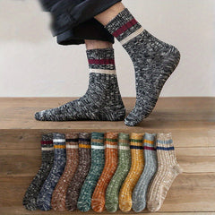 Men's Autumn Winter Crew Socks Thick Casual Striped Ethnic Style Socks