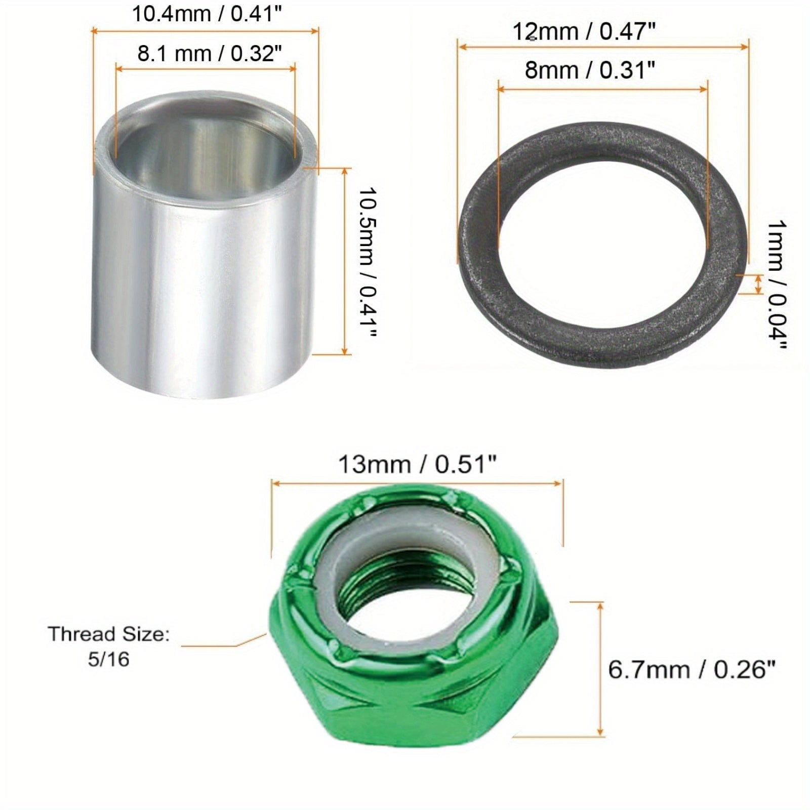 Longboard & Skateboard Hardware Kit with Nuts, Axle Washers, Precision Spacers