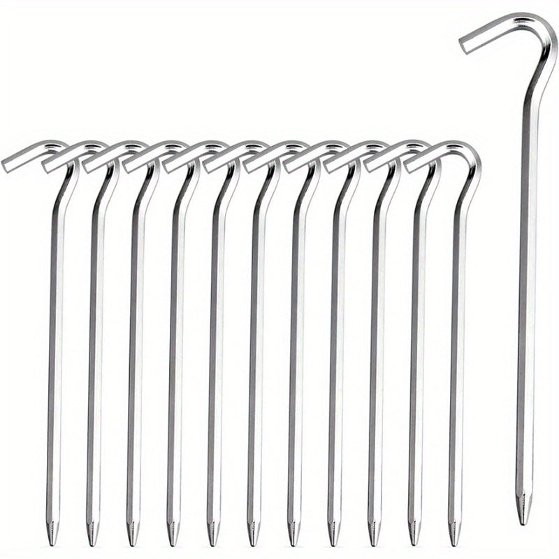 12pcs Camping Tent Stake Metal Ground Nail Garden Stake with Hook