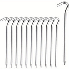 12pcs Camping Tent Stake Metal Ground Nail Garden Stake with Hook