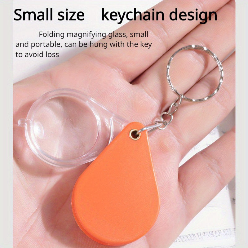 2pcs Mini Folding Magnifying Glass Keychain Portable HD Reading Mirror