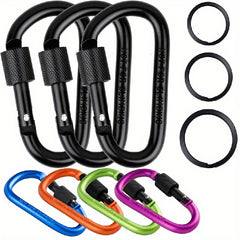 4pcs Carabiner Clip & Locking D Ring Keychain Set for Outdoor Activities