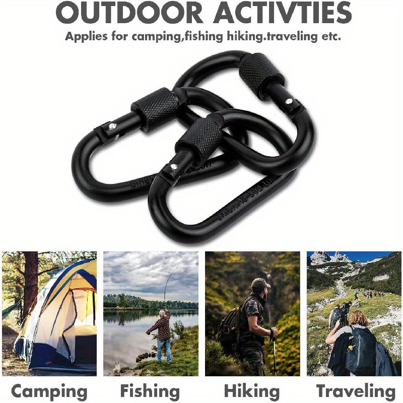 4pcs Carabiner Clip & Locking D Ring Keychain Set for Outdoor Activities
