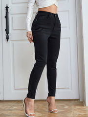High Waist Skinny Jeans Slash Pockets Stretchy