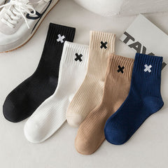 5 Pairs Men's Solid Crew Socks Breathable Comfortable Casual Unisex Socks