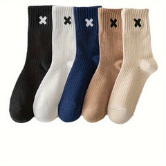 5 Pairs Men's Solid Crew Socks Breathable Comfortable Casual Unisex Socks
