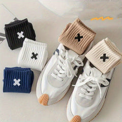 5 Pairs Men's Solid Crew Socks Breathable Comfortable Casual Unisex Socks